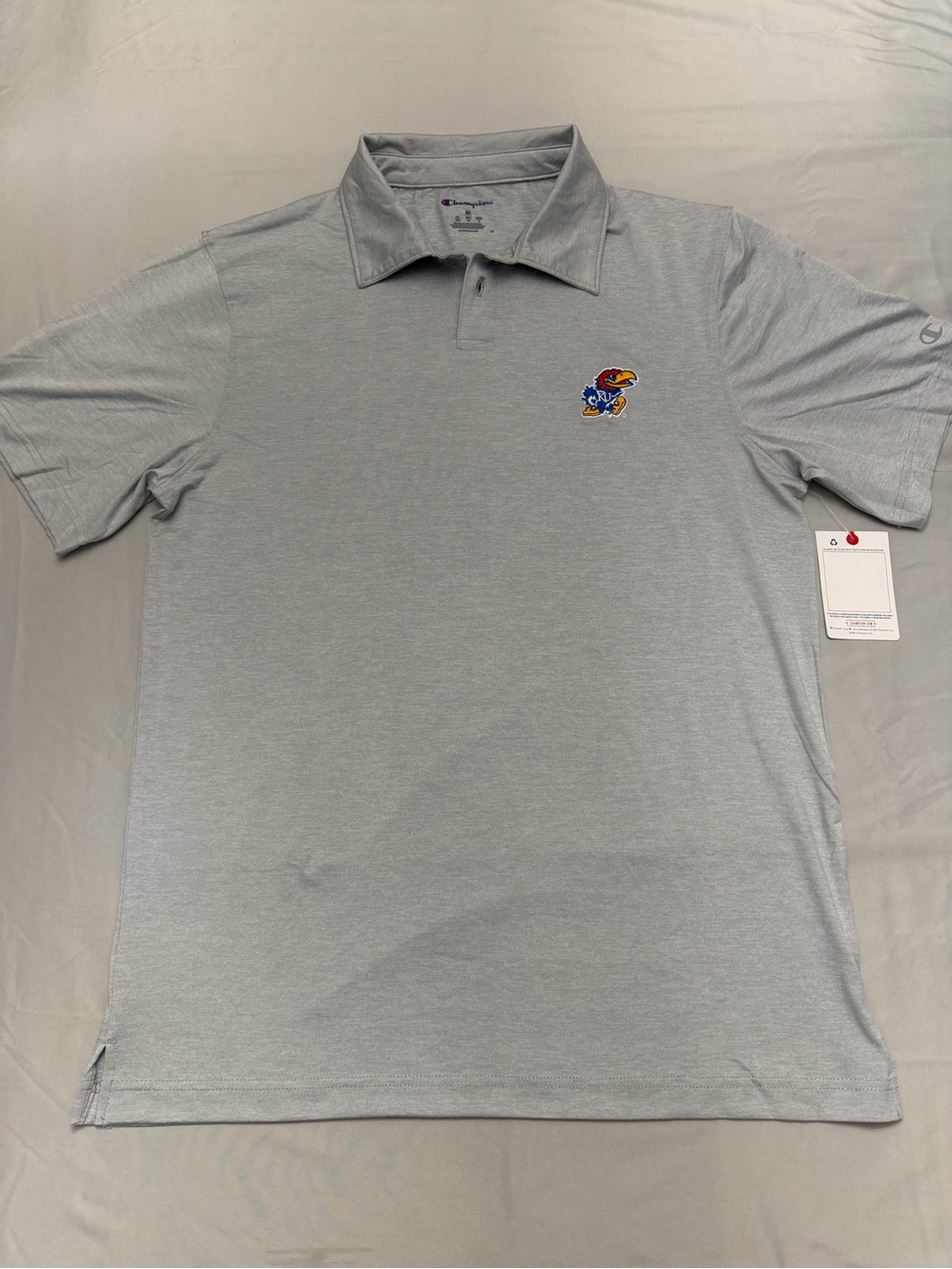 Champion Light Gray Polo with Kansas City Jayhawks Embroidered Logo